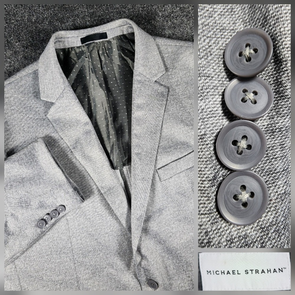 Michael Strahan Blazer Mens 48R Gray Two Button Notch Lapel Sport Coat Stretch